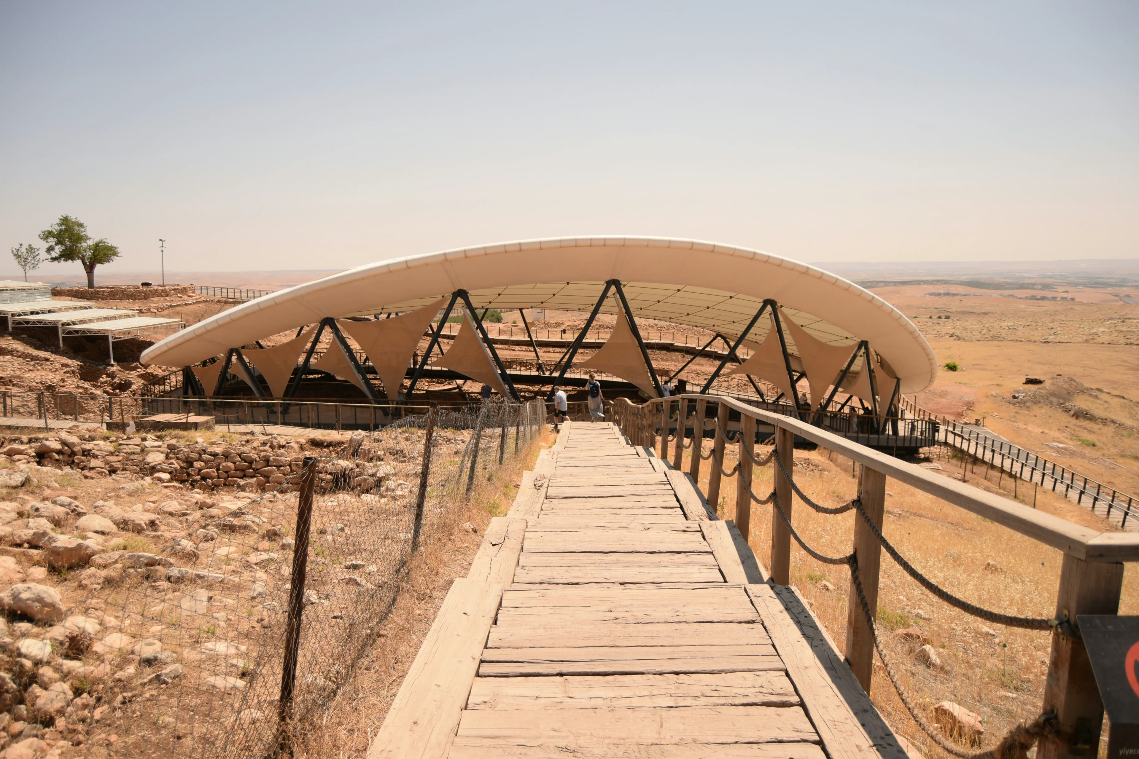 Panoramic view of the Göbeklitepe archaeological site under the protection canopy